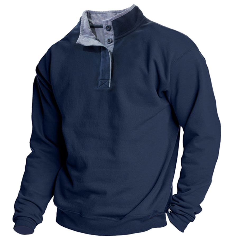 

Men's Patchwork Color Henley Collar Sweatshirt