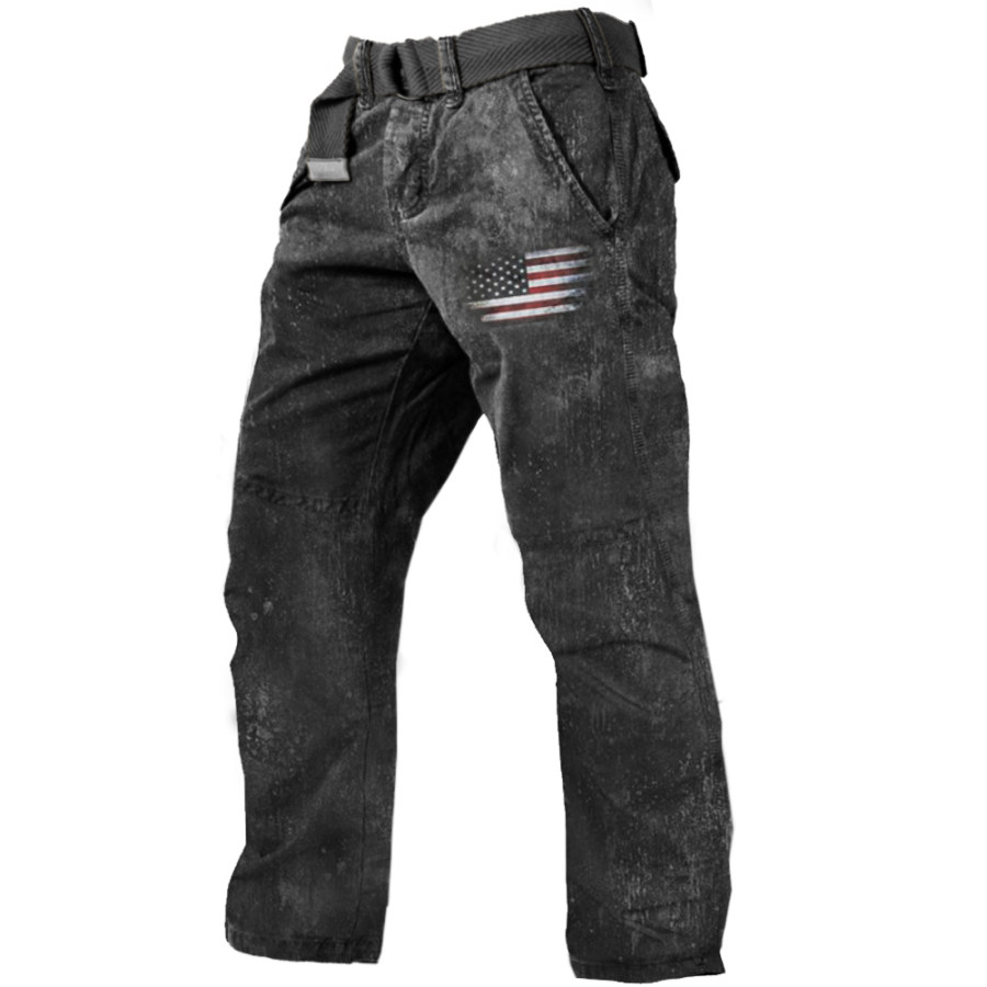 

Men's Outdoor Tactical American Flag Vintage Print Cargo Pants
