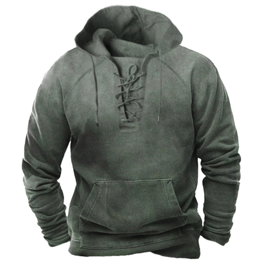 

Men's Outdoor Retro Casual Lace-Up Hooded Pocket Hoodie