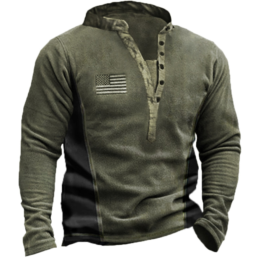 

Men's Outdoor Warm Fleece Henley Collar Tactical Sweatshirt