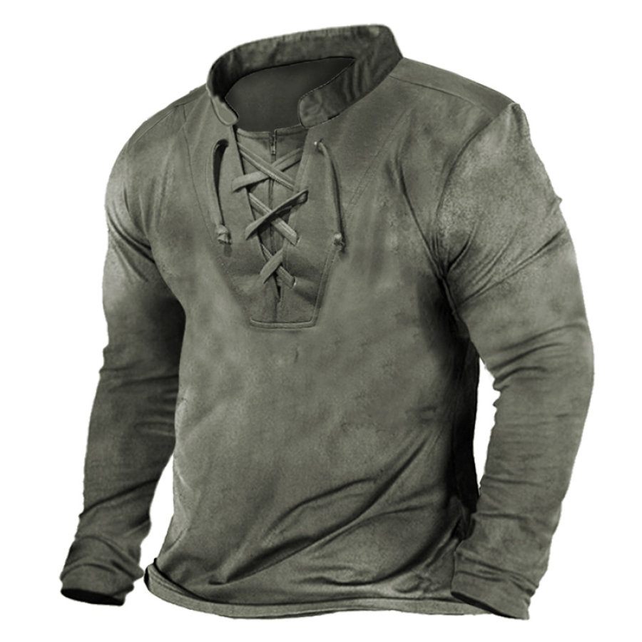 

Men's Outdoor Tactical Lace Up Stand Collar Long Sleeve T-Shirt