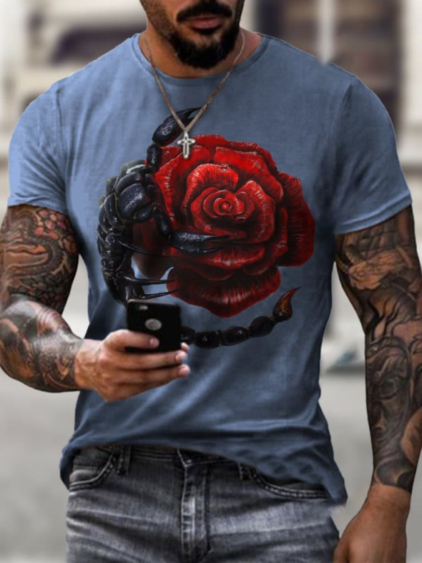 Designer Scorpion Rose Print Short Sleeve T-shirt