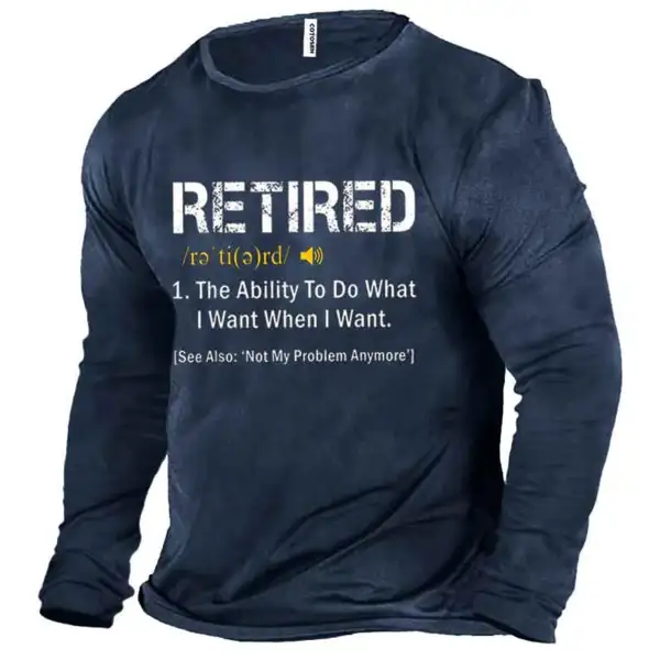 Men's Retired Print Cotton Long Sleeve T-Shirt - Kalesafe.com 