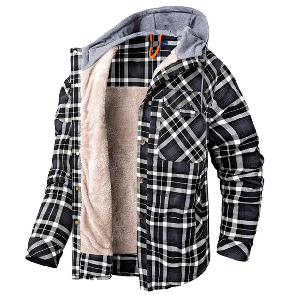 Men's Outdoor Retro Plaid Thermal Hooded Jacket - Kalesafe.com 