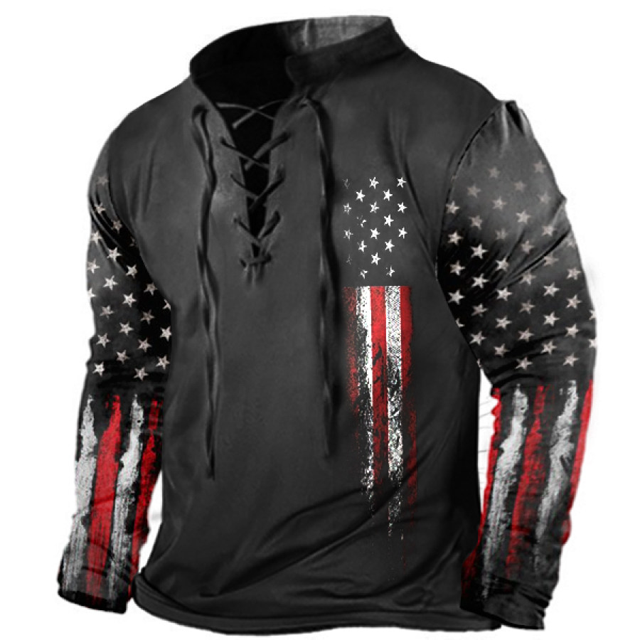 

Men's American Flag Cross Tie Long Sleeve T-Shirt