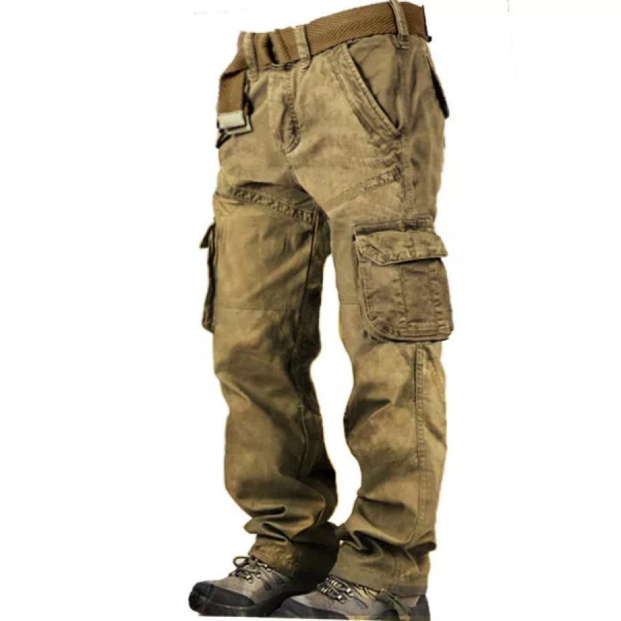 

Pantalon Tactique Multi-poches En Coton Lavé Vintage Pour Homme