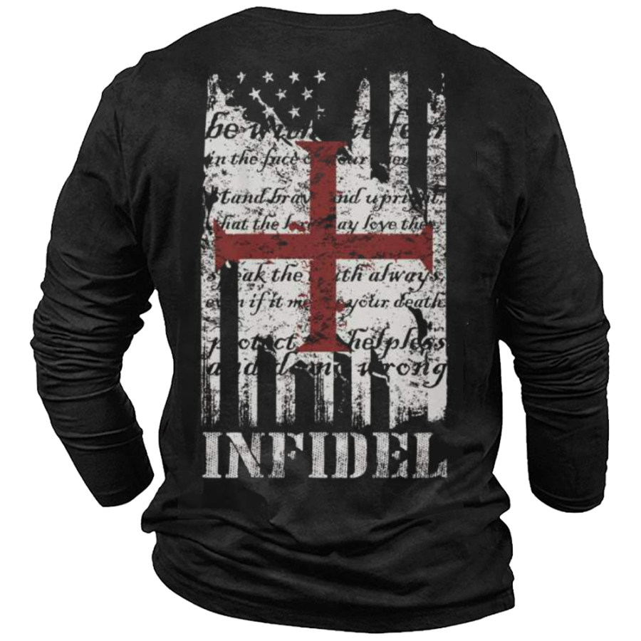 

Men's Vintage American Flag Cross Print Long Sleeve T-Shirt