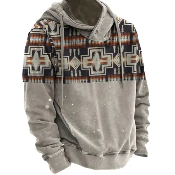 Men's Vintage Ethnic Print Hoodie - Kalesafe.com 