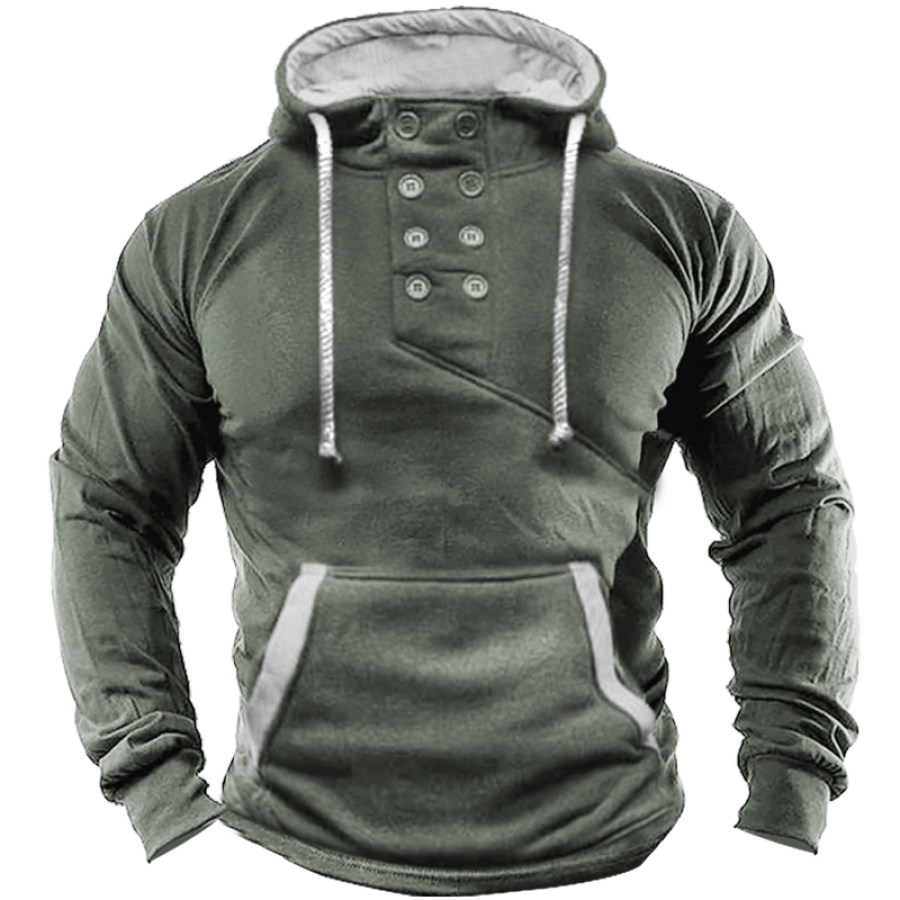 

Men's Vintage Double Breasted Hooded Long Sleeve Pocket Sweatshirt