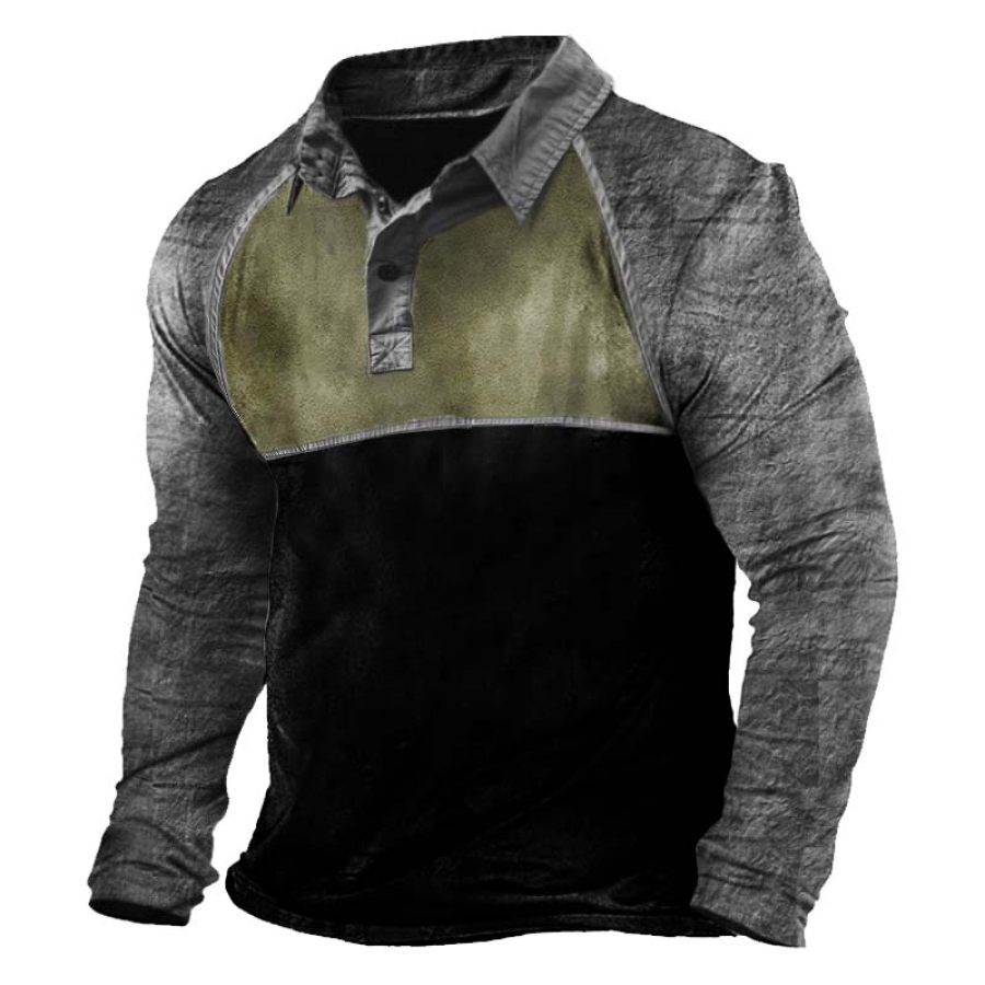 

Men's Outdoor Vintage Patchwork Long Sleeve T-Shirt