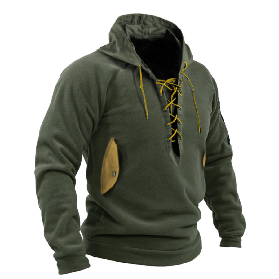 

Men's Casual Navy Hooded Lace-Up Fleece Sweatshirt