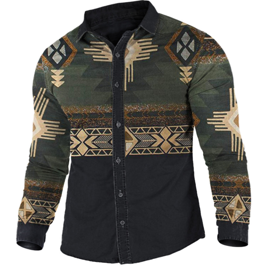 

Men's Vintage Western Ethnic Print Long Sleeve Shirt