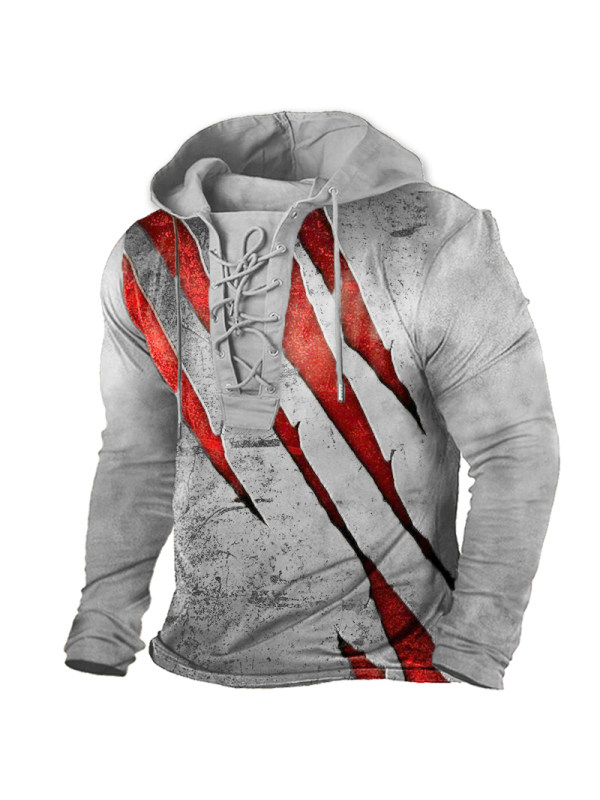 Men's Vintage Outdoor Tactical Lace-Up Hooded T-Shirt