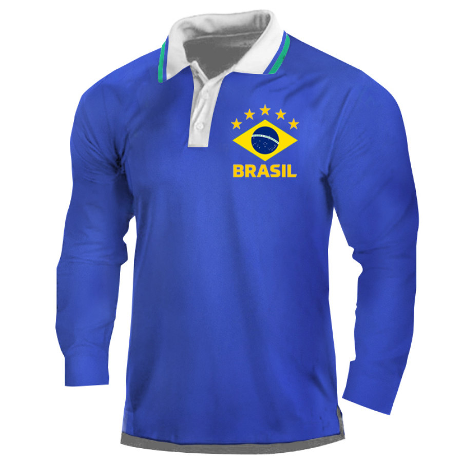 

Men's Outdoor World Cup Brazil Soccer Polo Long Sleeve T-Shirt
