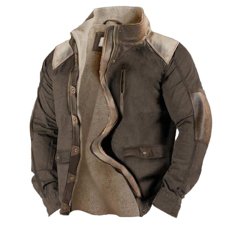 Men's Vintage Fleece Stand Collar Chic Pocket Tactical Jacket