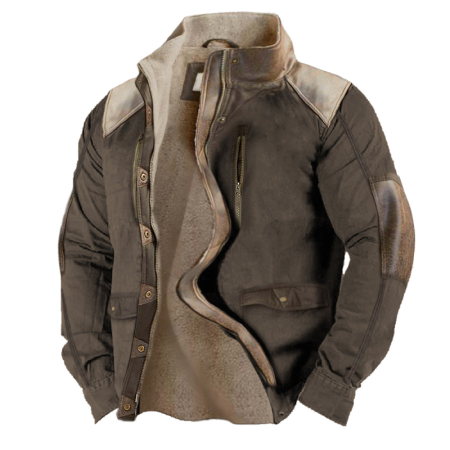 

Chaqueta Táctica De Bolsillo Con Cuello Alzado De Forro Polar Vintage Para Hombre