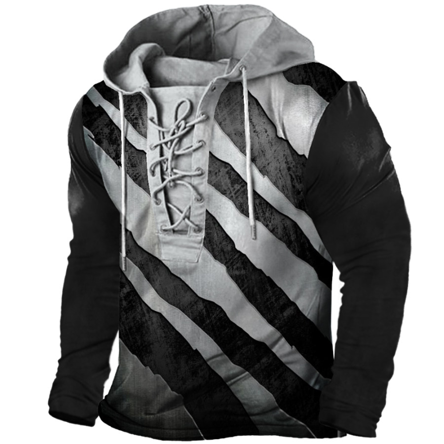 

Men's Vintage Outdoor Tactical Lace-Up Hooded T-Shirt