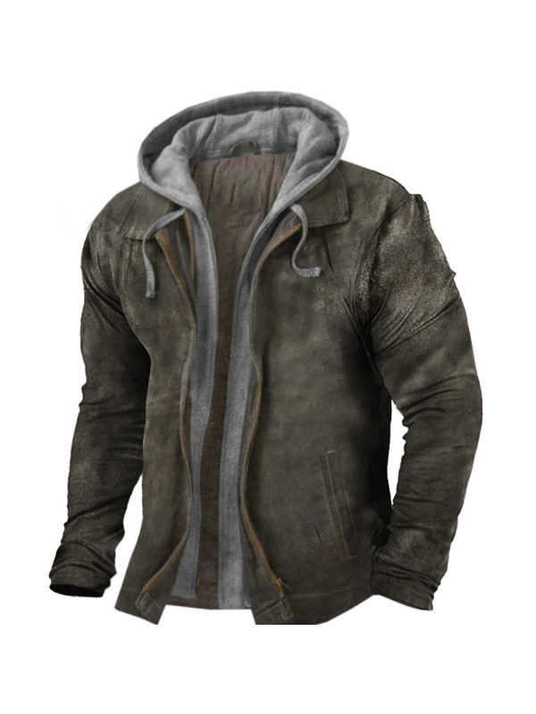 Men's Outdoor Retro Deerskin Fleece Patchwork Hooded Jacket