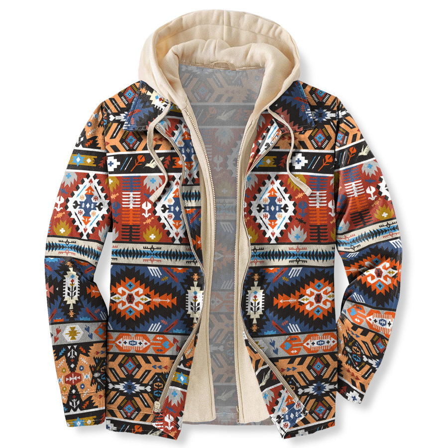 

Chaqueta Con Capucha Con Estampado étnico Vintage Informal Para Exteriores De Otoño E Invierno Para Hombre