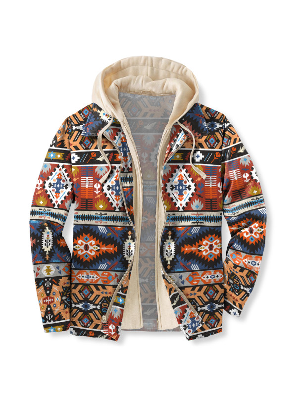 Men's Autumn & Winter Outdoor Casual Vintage Ethnic Print Hooded Jacket