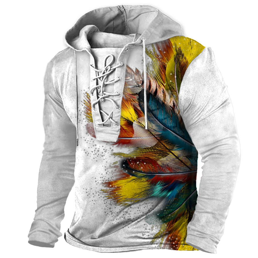 

Men's Casual Printed Lace-Up Hooded T-Shirt