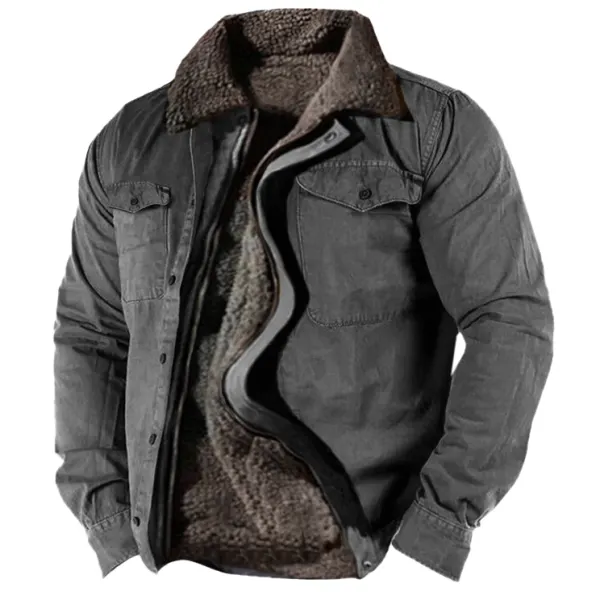 Men's Retro Lining Plus Fleece Zipper Tactical Shirt Jacket - Nikiluwa.com 