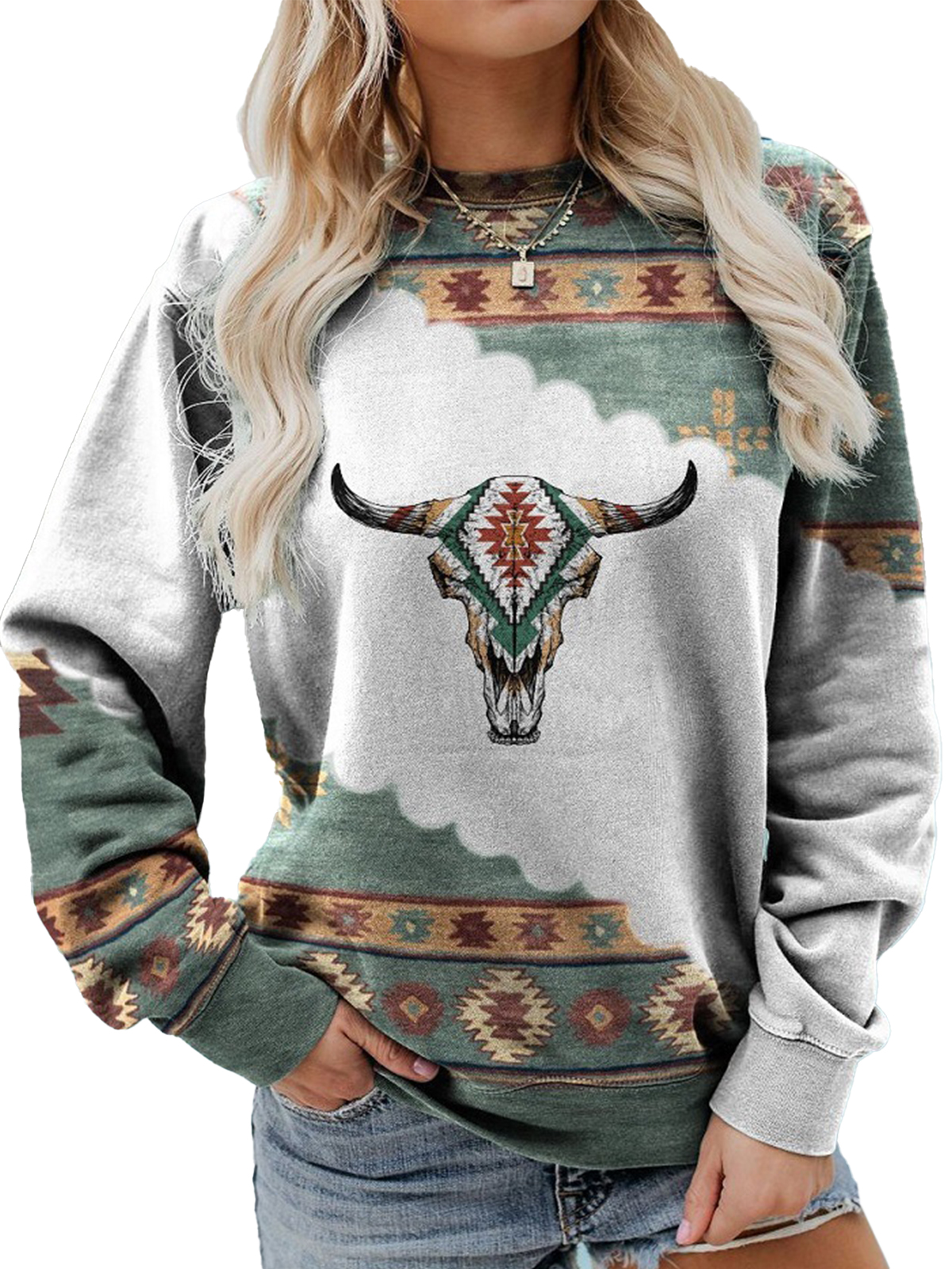 Women's Retro Western Ethnic Chic Printed Sweater