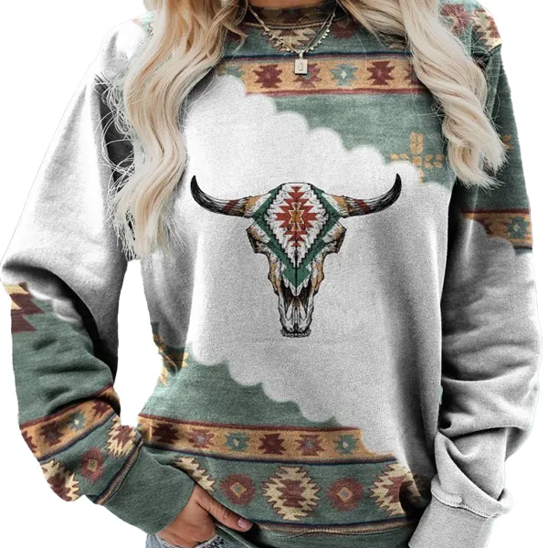 Women's Retro Western Ethnic Printed Sweater - Kalesafe.com 