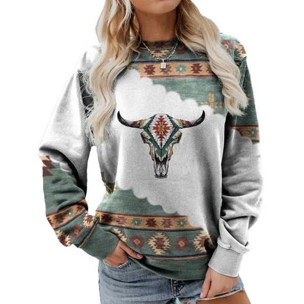 Women's Retro Western Ethnic Printed Sweater - Honeylop.chimpone.com 