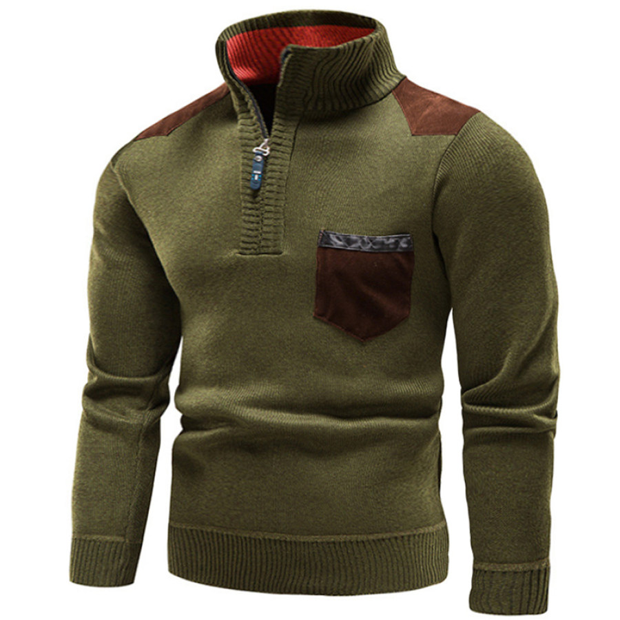 

Men's Fleece Thick Zipper Half Turtleneck Sweater