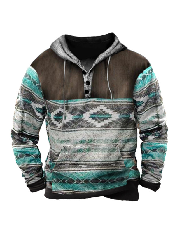 Men's Retro Western Ethnic Printed Hoodie