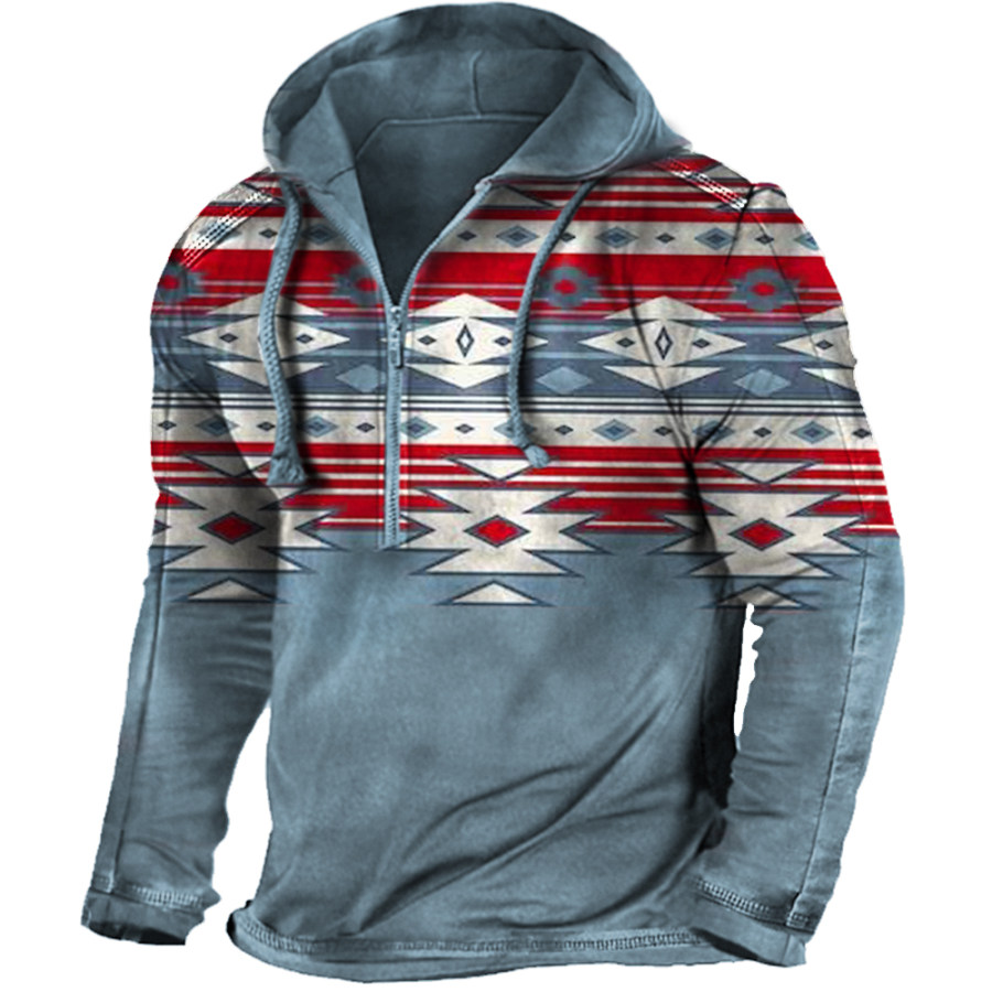 

Men's Outdoor Ethnic Print Half Zip Collar Tactical Hoodie