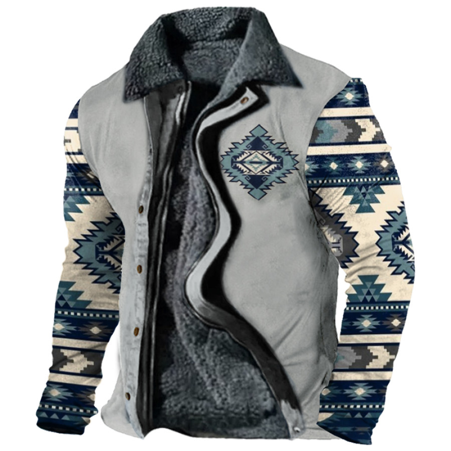 

Men's Retro Lining Plus Fleece Zipper Tactical Print Jacket