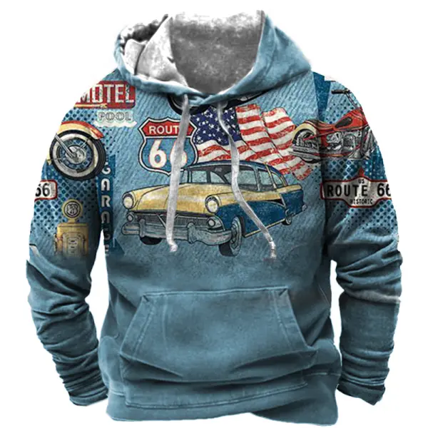 Men's American Vintage Route 66 Print Hoodie - Kalesafe.com 