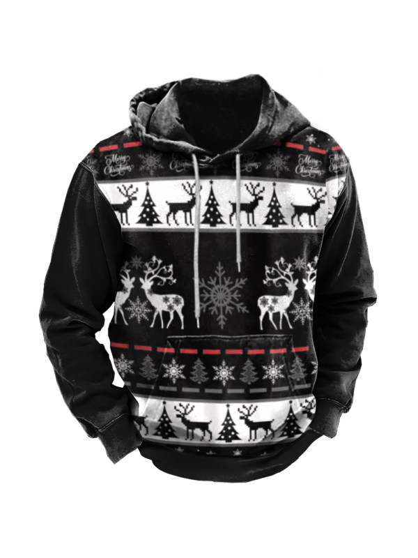 Men's Christmas Elk Print Hoodie