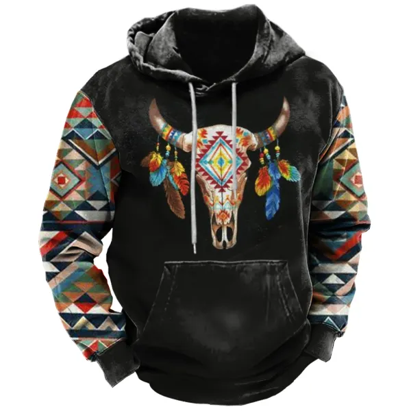 Men's Vintage Western Cowboy Print Hoodie - Kalesafe.com 