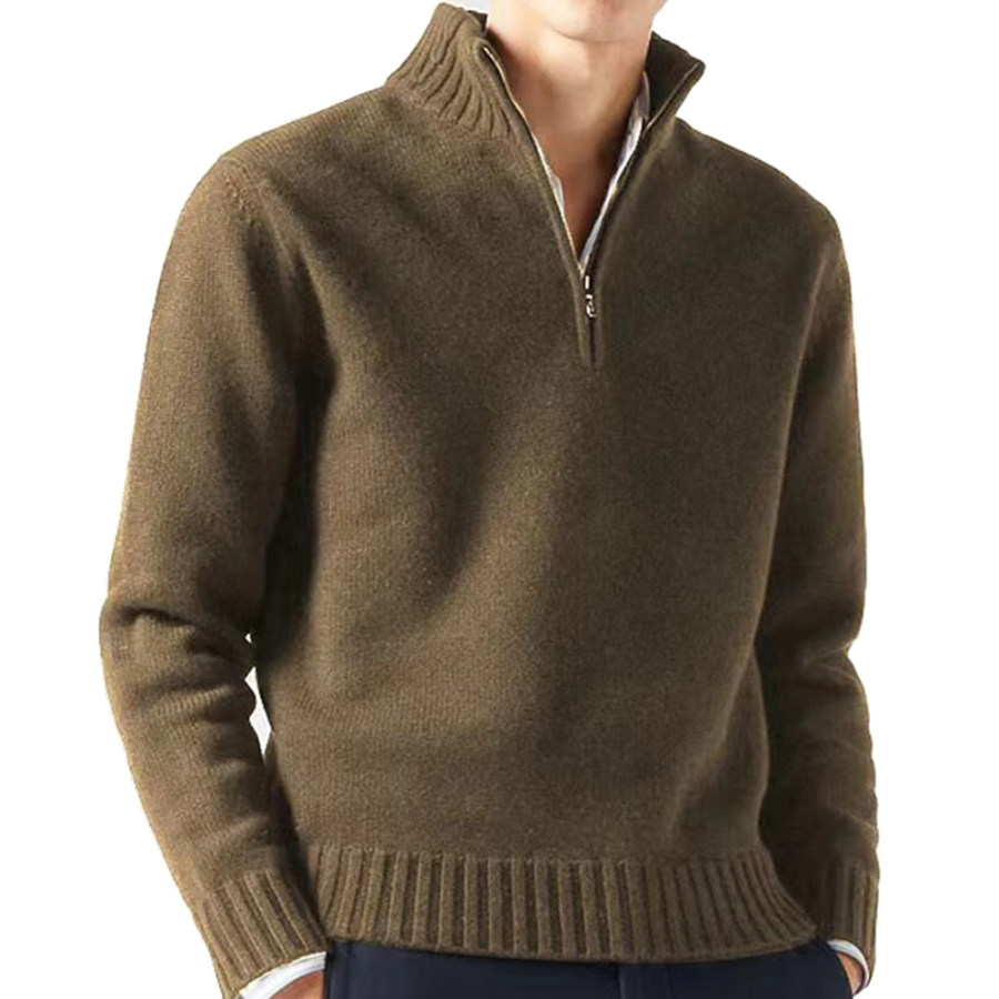 

Men's Thick Zip Stand Collar Knit Sweater