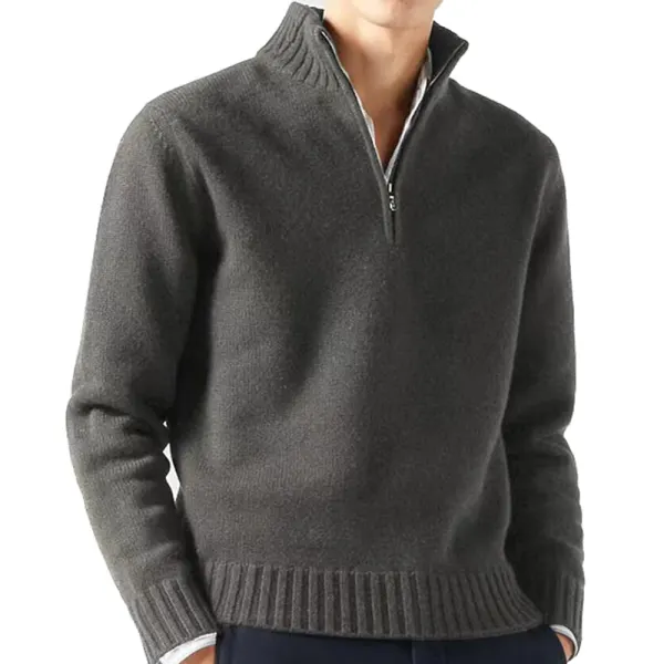 Men's Thick Zip Stand Collar Knit Sweater - Kalesafe.com 