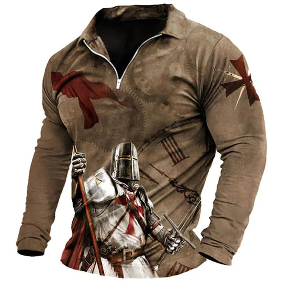 

Men's Outdoor Casual Long Sleeve Printed Lapel Polo Shirt