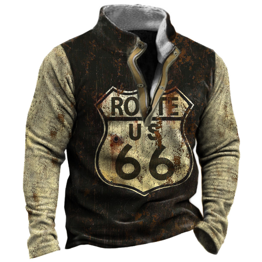 

Men's Vintage Route 66 Colorblock Print Henley Collar Sweatshirt