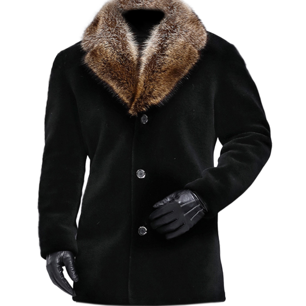Men's Casual Fur Collar Chic Mid-length Coat