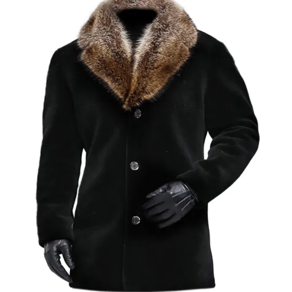 Men's Casual Fur Collar Mid-length Coat - Kalesafe.com 