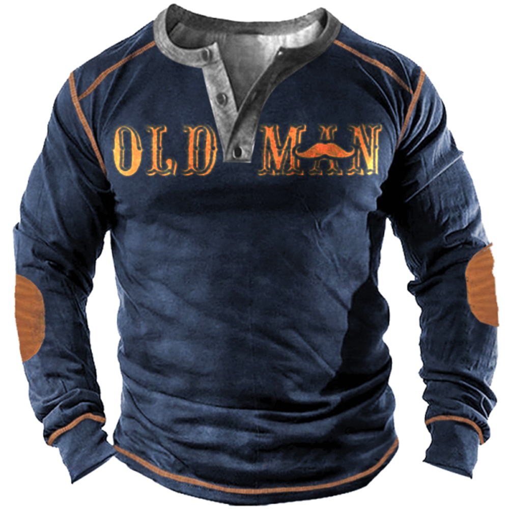 Old Men Men's Outdoor Chic Retro Tactical Henley Long Sleeve Shirt