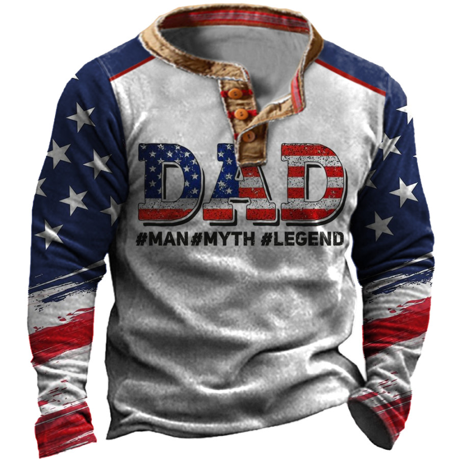 

Men's Dad Vintage American Flag Print Henley Collar Sweatshirt