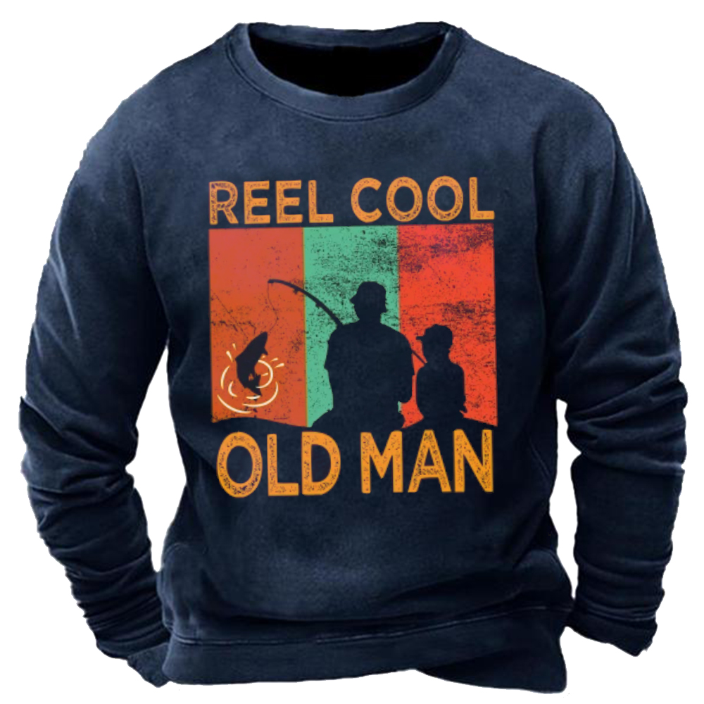 Reel Cool Old Man Chic Fishing Daddy Vintage Grandpa Fathers Day Sweater