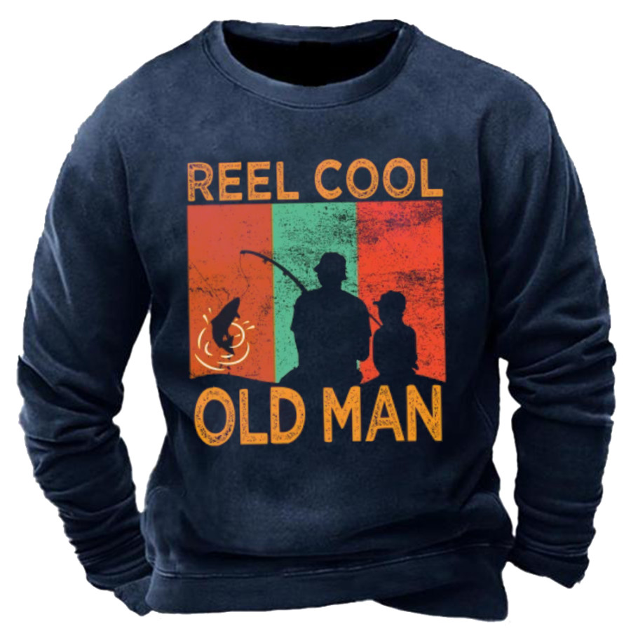 

Reel Cool Old Man Fishing Daddy Vintage Grandpa Fathers Day Sweater