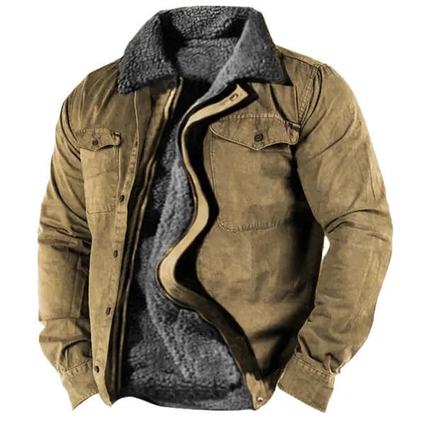 Men's Retro Lining Plus Fleece Zipper Tactical Shirt Jacket - Wayrates.com