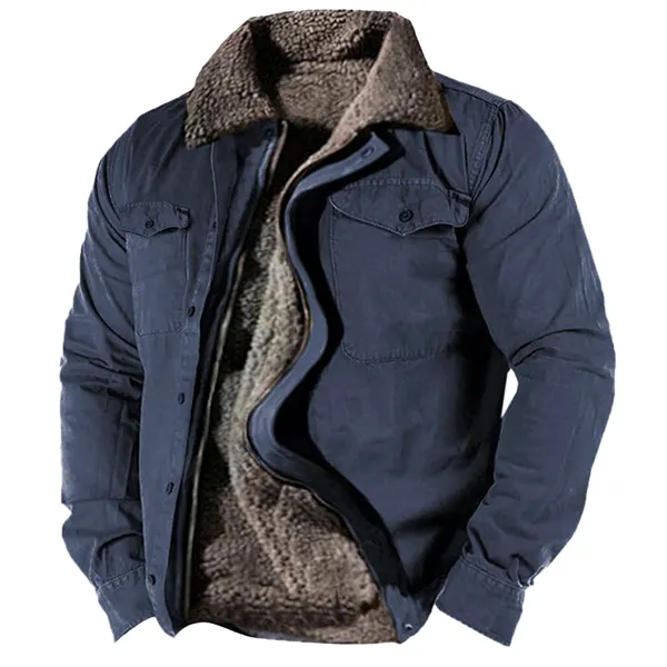 Men's Retro Lining Plus Fleece Zipper Tactical Shirt Jacket - Wayrates.com