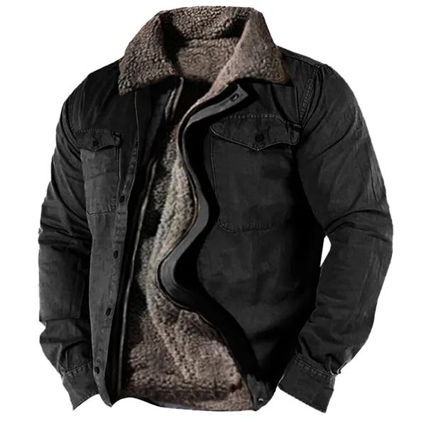 Men's Retro Lining Plus Fleece Zipper Tactical Shirt Jacket - Kalesafe.com