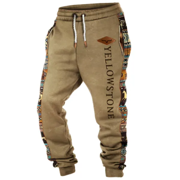 Men's Vintage Western Yellowstone Color Matching Print Casual Pants - Kalesafe.com 